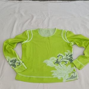 Athleta Swim Long Sleeve Rash Guard Women's Size Small Lime Green Floral Print
